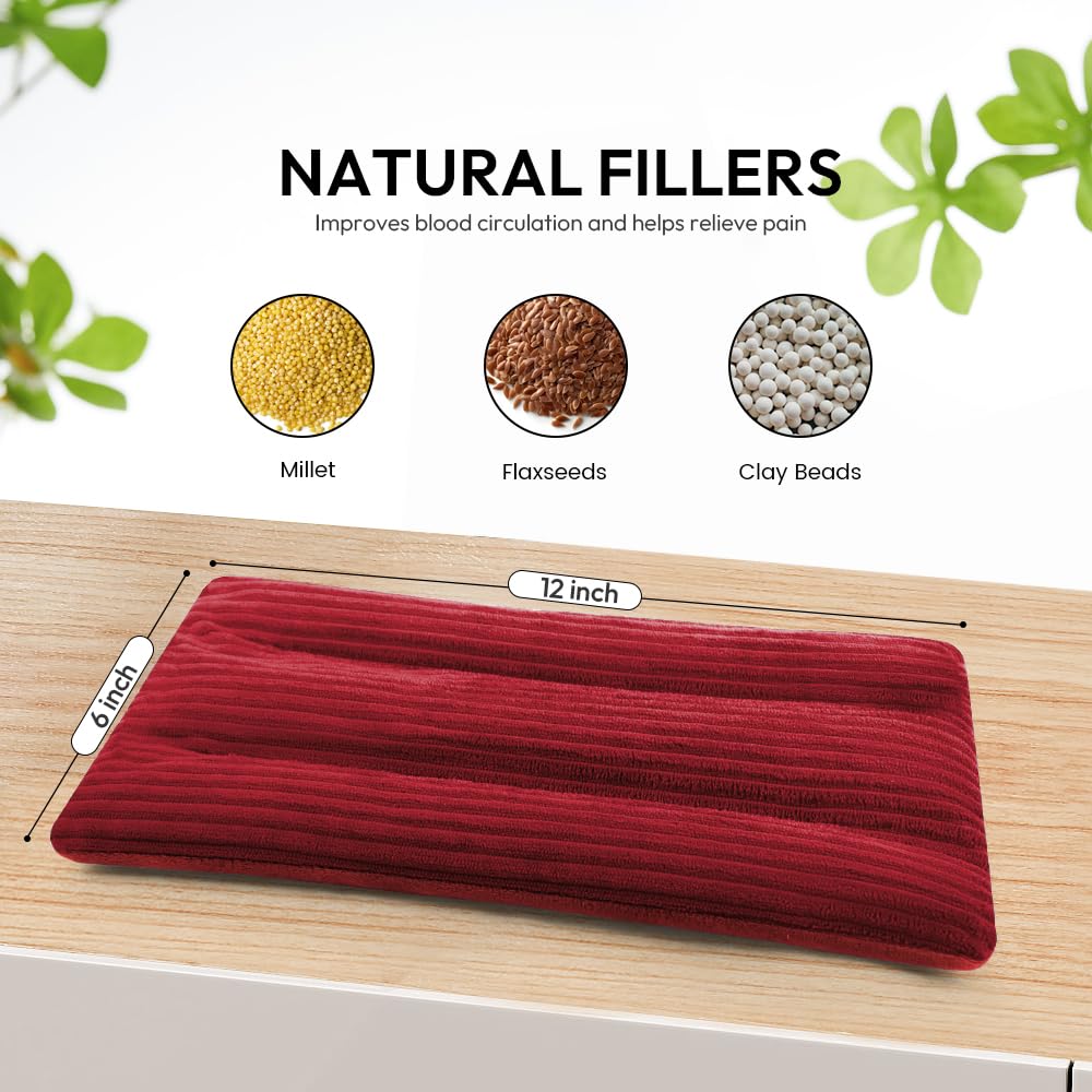MORLIDEN Almohadilla térmica para microondas, almohadilla térmica para cuello y hombros, almohada de calor húmedo para rodilla, músculos, articulaciones, abdomen, 6 x 12 pulgadas, color rojo vino, 1