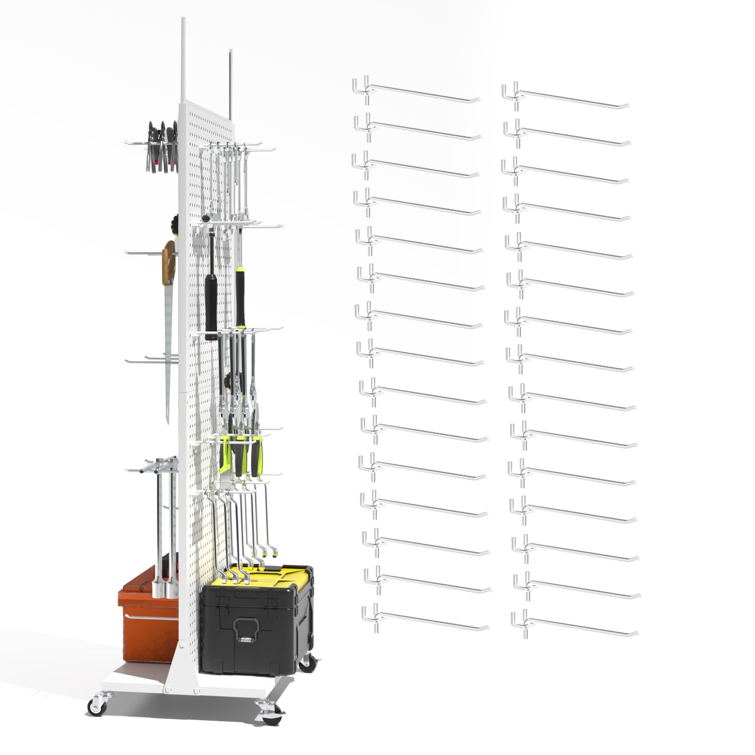 Lhysn Metal Pegboard Panels - Double Sided Peg Board Shelving with 30 Hooks,63x23x15 in,Portable Tool Panel Organizer for DIY, Kitchen Decoration,Mobile Phone Shop — image 1