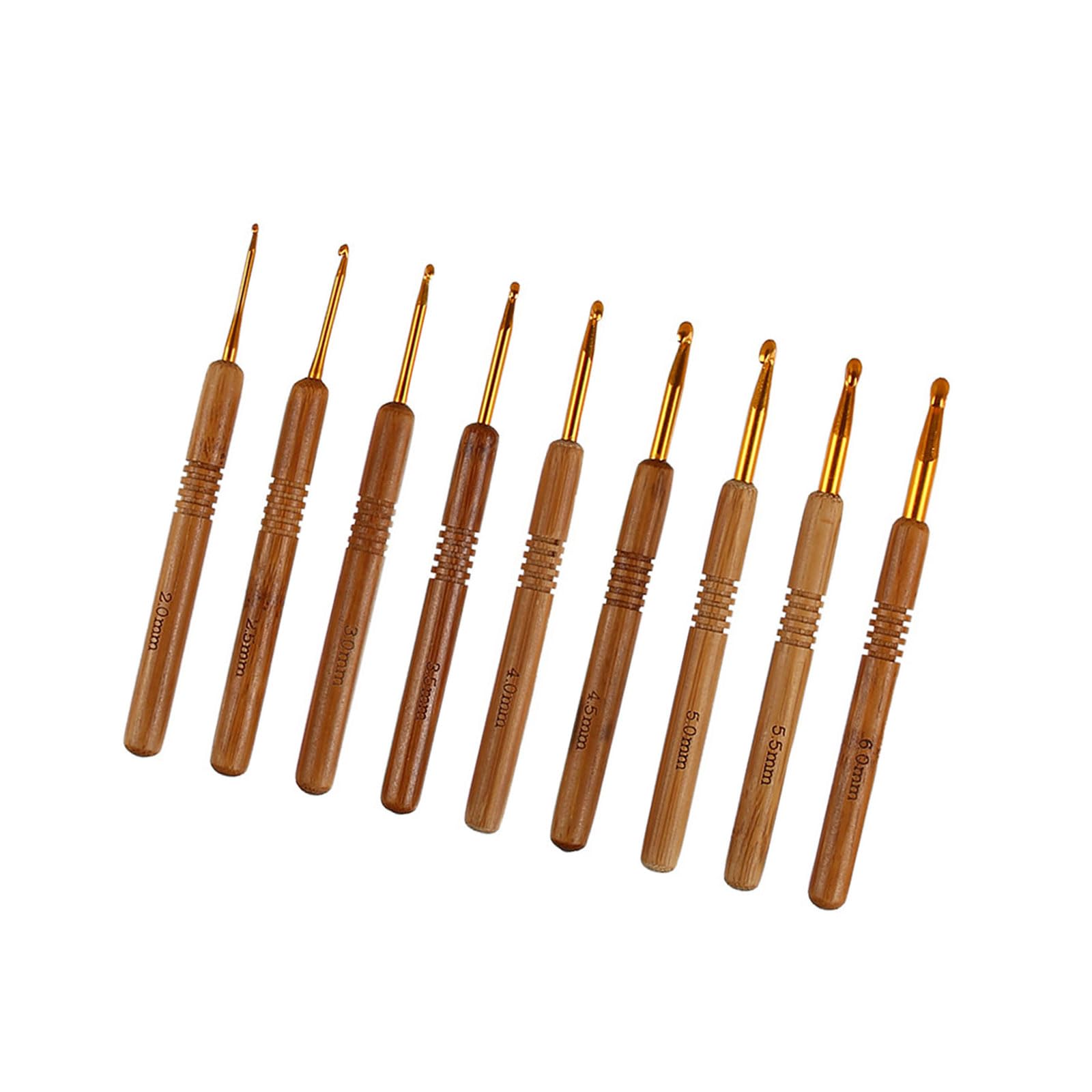 9Pieces Wood Handle Crochet Hook 2.0mm-6.0mm for Knitting Weaving Craft Ergonomic Crochet Hook for Beginner Hobbyist for Beginner
