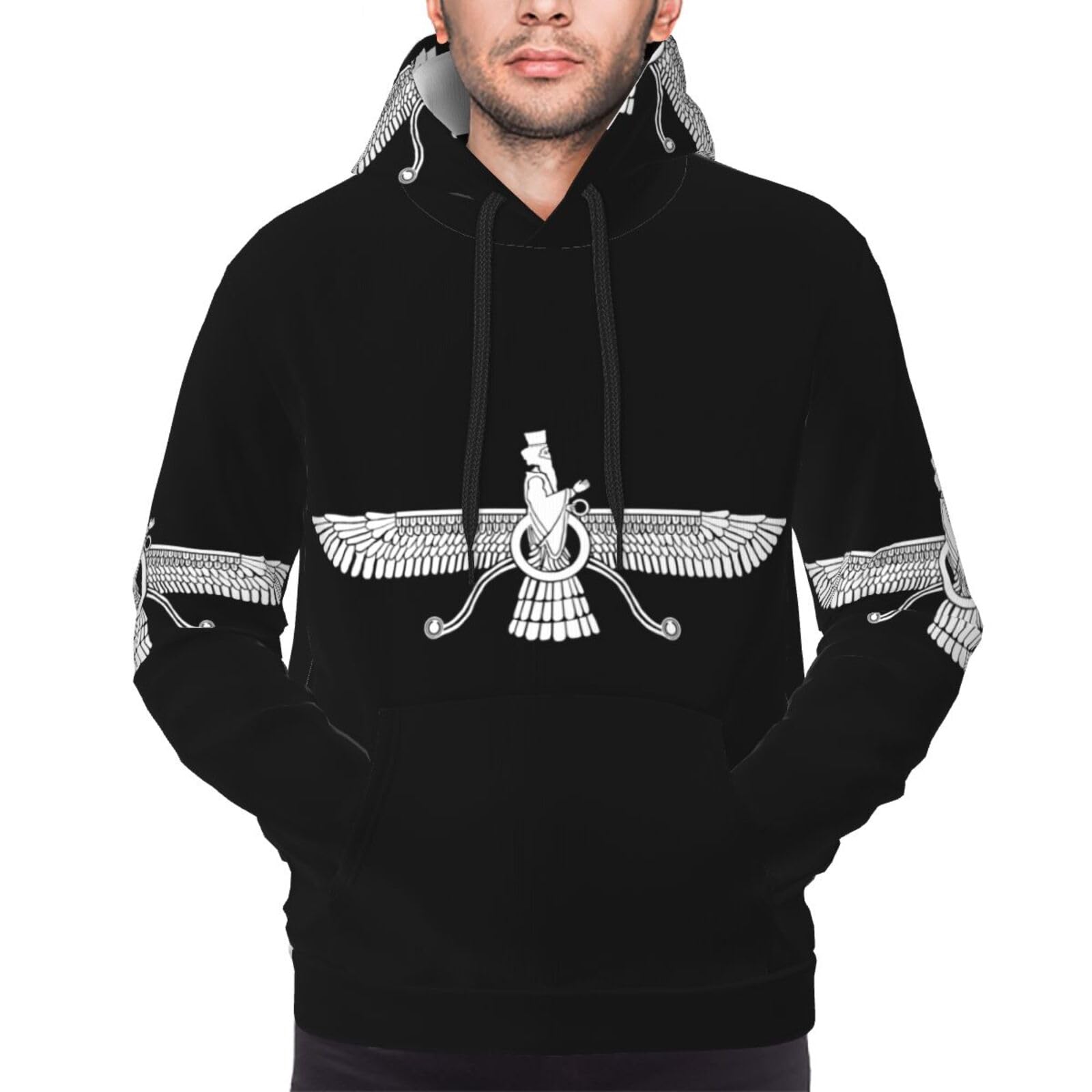 DJNGN Farvahar Persian Symbol Hoodies Man Women Pullover Unisex Sweatshirt Hooded Sweatshirt Black