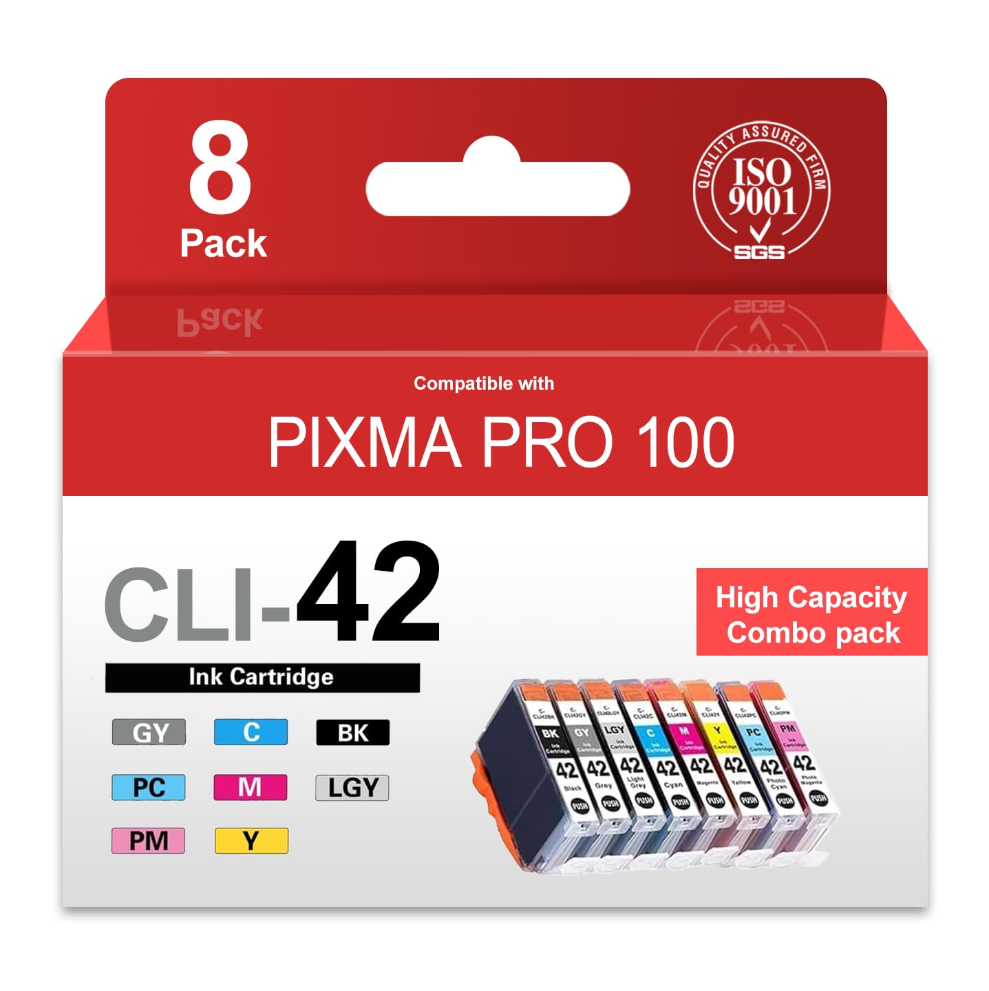 CLI-42 CLI42 Ink Cartridges 8-Pack Compatible PRO 100 Ink Replacement for Canon 42 CLI 42 Ink Cartridge with PIXMA PRO-100 PRO-100S Printer (BK/C/M/Y/
