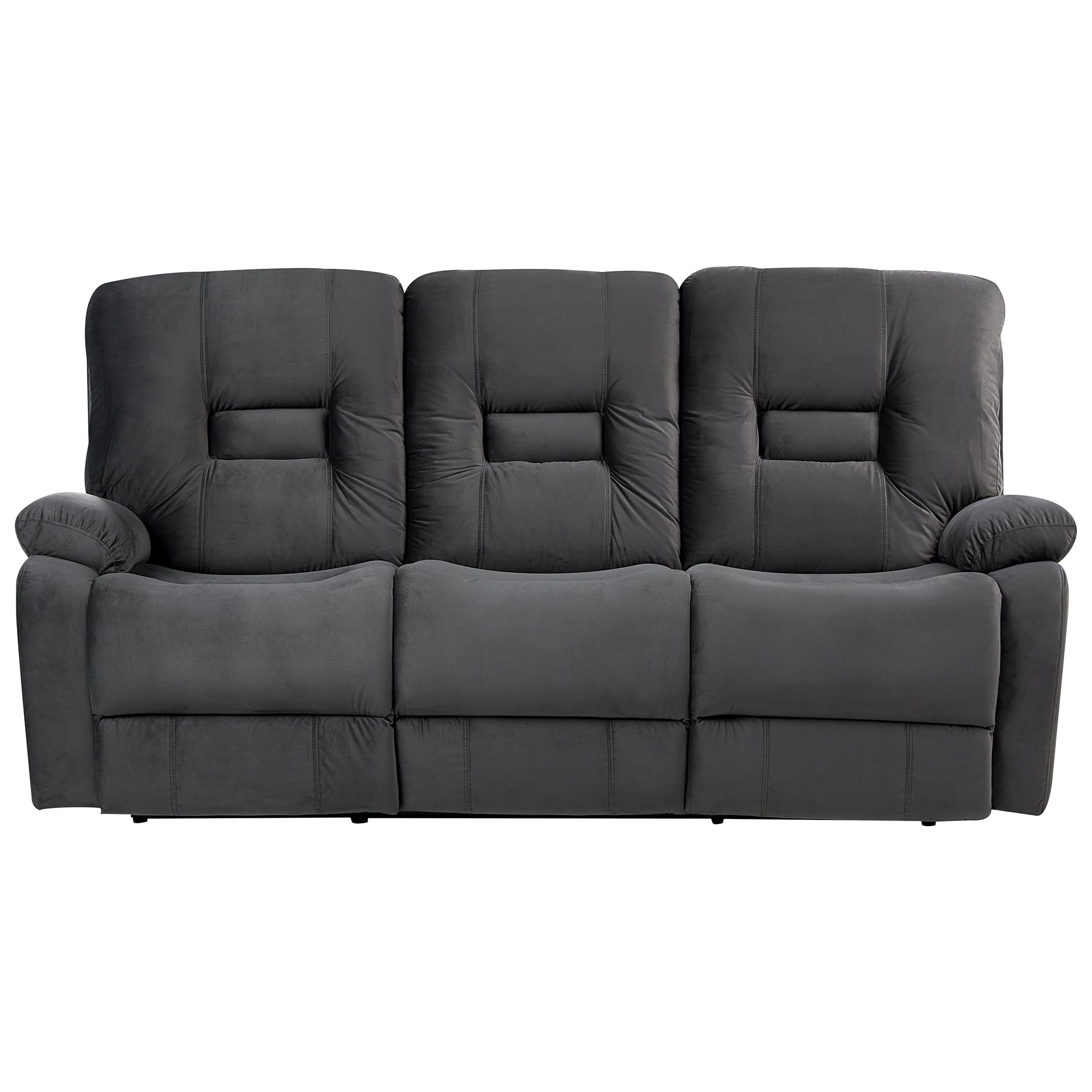 Beliani Sofá reclinable Moderno de Terciopelo eléctrico Acolchado 3 plazas Gris Oscuro Bergen