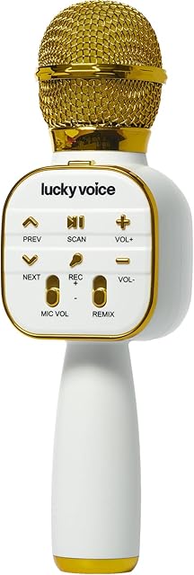 Lucky Voice Wireless Bluetooth Karaoke Microphone w/Built-in Speaker, Gold, Portable Mini Karaoke Machine for Adults & Kids - Echo & Voice Changer - 10,000 Songs Free Access