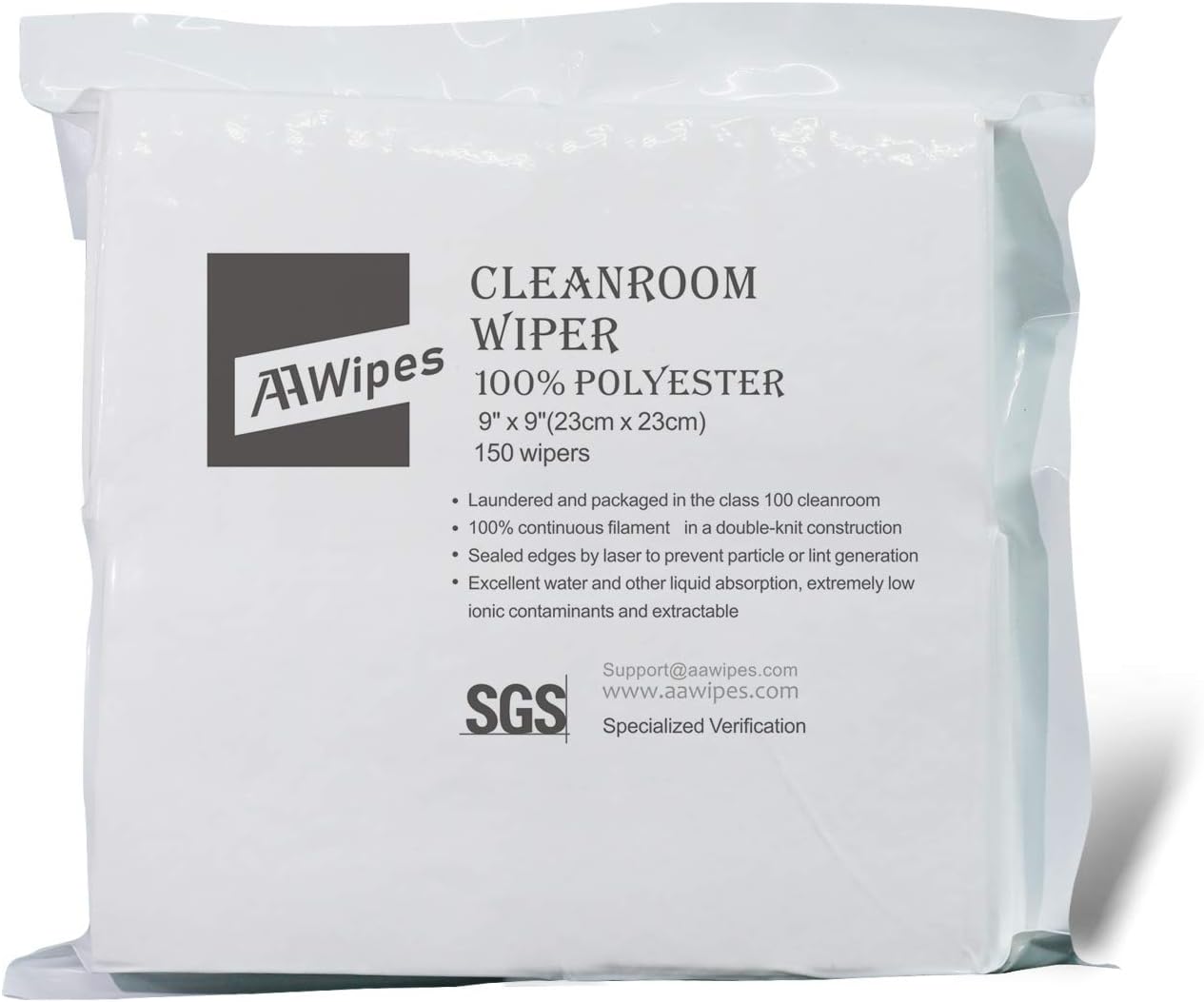 Cleanroom Cloth Wipes 9"x9" (Bag of 150 Pcs) Double Knit 100% Polyester Wipers Lint Free Cloths with Ultra-fine Filaments, Laser Sealed Edge, Class 100 Cloths, Ultra-soft Wipes CP14009