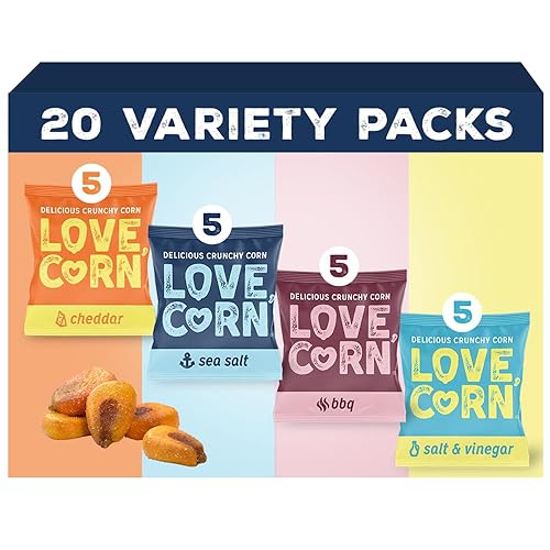 LOVE CORN Favorito de la familia  Sal marina, barbacoa, sal y vinagre, cheddar 0.7 onzas x 20  delicioso maíz crujiente  Snacks familiares