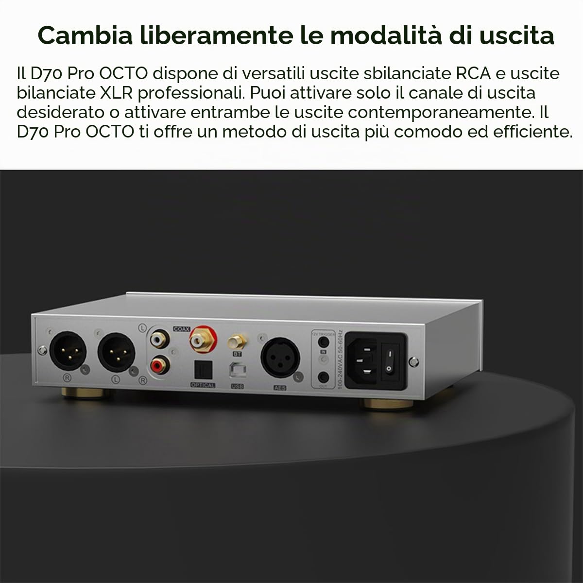 Topping D70 Pro OCTO DAC Full Bilanciato: 8x CS43198 XMOS XU316 DSD512 PCM768kHz, Bluetooth5.1 LDAC, DA ingresso USB/AES/BT/Ottico/Coassiale DAC, supporto Aurora UI/FFT/VU (Nero)