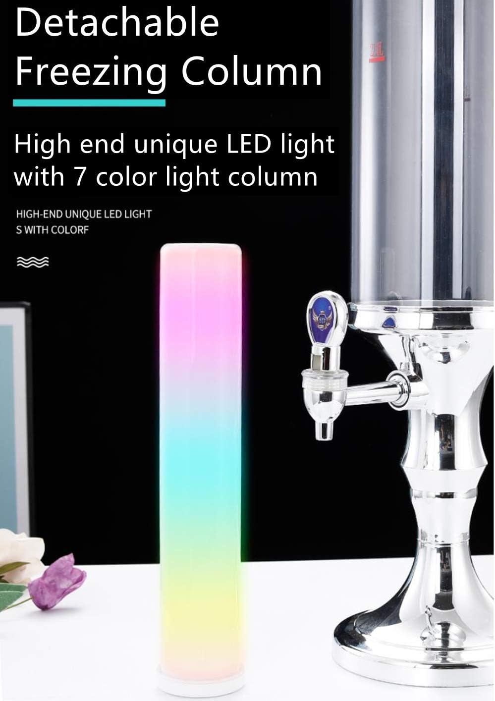 NOMAL Tabletop Wine Beer Tower Beverage Juice Dispenser with LED Colorful Shinning Lights for Bar Party Restaurant KTV Barbecue Restaurant (Silver,3L)