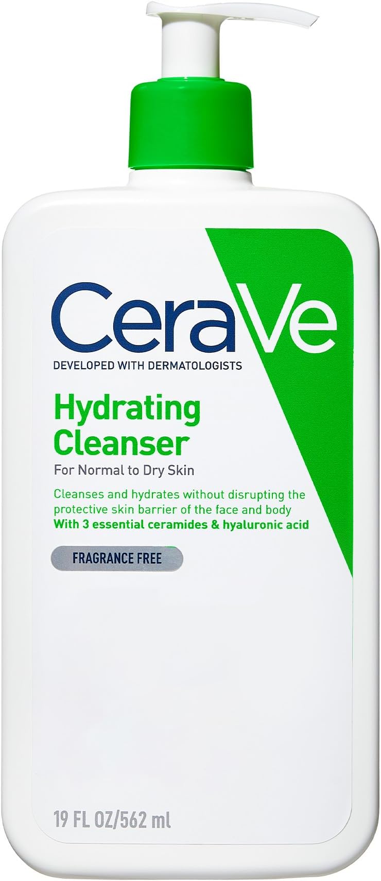 CeraVe Hydrating Cleanser, Face & Body, With 3 essential ceramides & hyaluronic acid, Fragrance & soap free, For normal to dry skin, 562 ml/19 fl oz