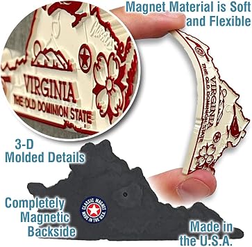 Virginia Small State Magnet by Classic Magnets, 3.1 x 1.5, Collectible 3D Rubber Vintage-Style Souvenirs and Gifts Made in the USA