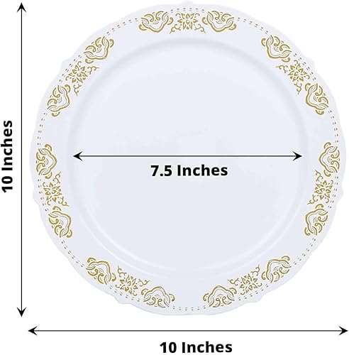 Miniatura 3 de Efavormart - 10 platos llanos desechables redondos dorados en relieve de 10 pulgadas con bordes festoneados para bodas, fiestas y eventos