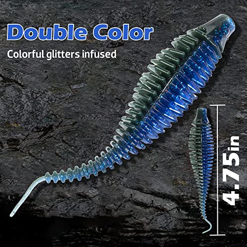 Bombrooster Soft Plastic Worms Swimbait Bass Fishing Lures 4.75” 20pcs - Thumbnail 5