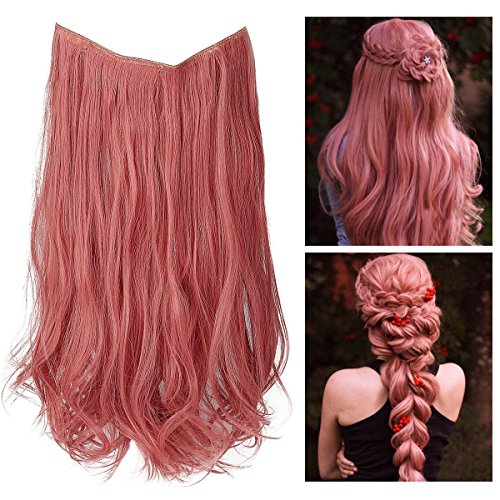 Colored Halo Hair Extension Secret Invisiable Flip Hidden Wire Crown Party Curly Long Synthetic Streak Hairpiece For Women Japan Heat Temperature Fiber SARLA 18" 4.4oz