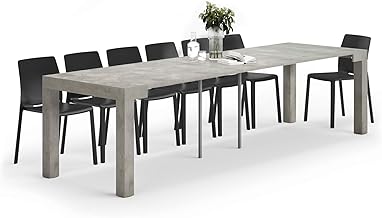Mobili Fiver, First Extendable Console Table, 45 (305) x 90 cm, Concrete Grey, Up to 14 Seaters, Kitchen and Living Room Console, Made in Italy