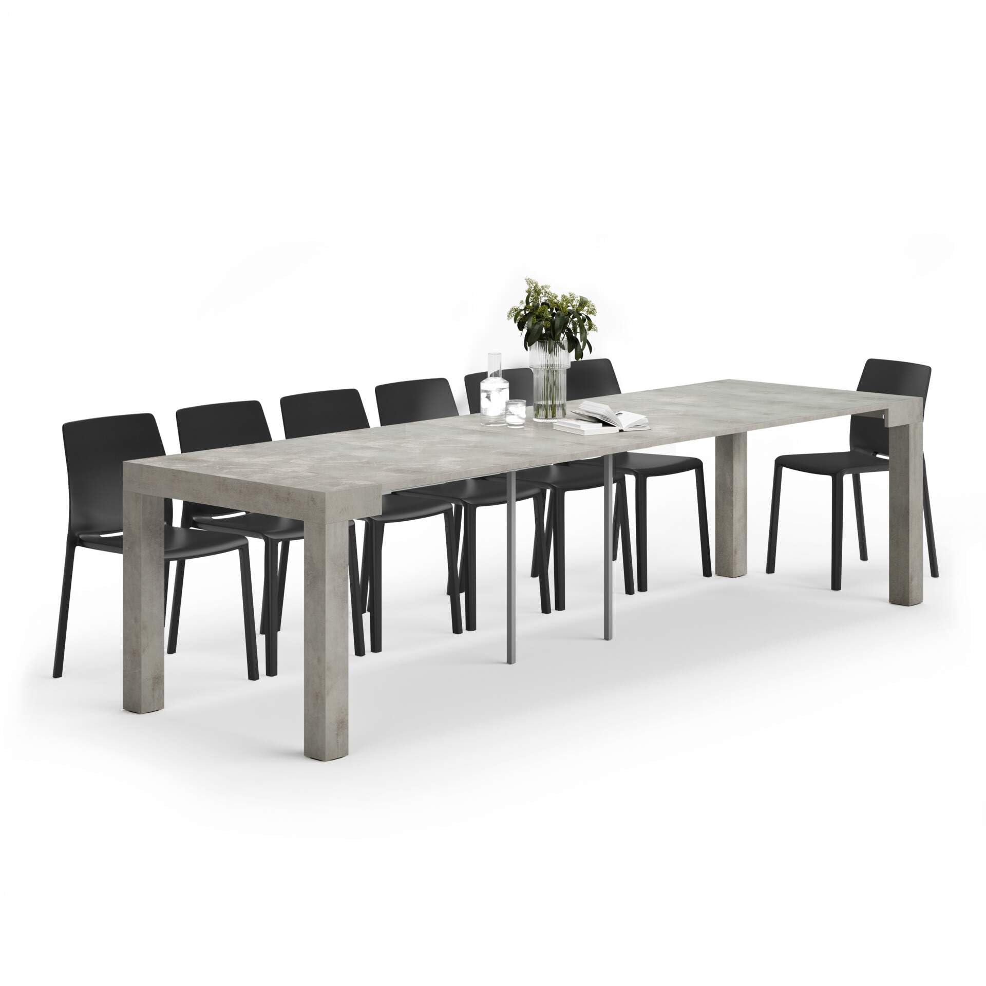 Mobili Fiver, First, Extendable Console Table 17.7(120) x35.4 in, Concrete Effect, Grey, for 4-14 People, Space-Saving Dining Table, Italian Furniture