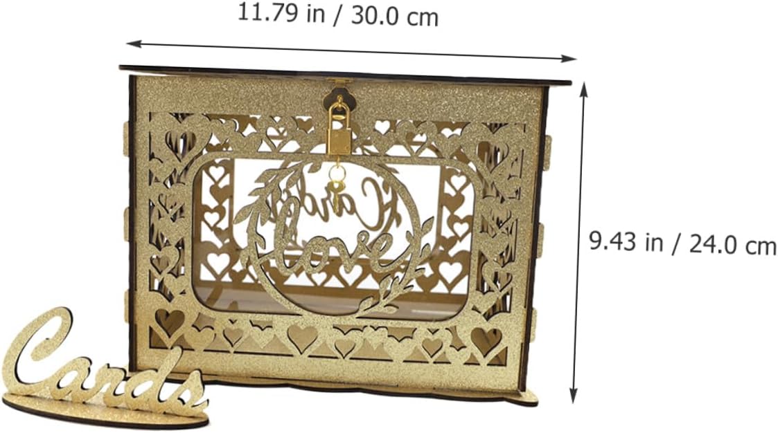 VICASKY Wood Hollow Card Box with Glitter, Portable Wedding and Anniversary Card Holder, Wooden Envelope Storage Box for Birthday and Valentine’s Day Decorations
