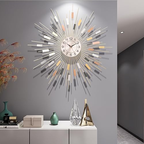 Miniatura 5 de Starburst - Reloj de pared redondo de 24 pulgadas, funciona con pilas, moderno reloj de pared decorativo de metal de mediados de siglo para sala de