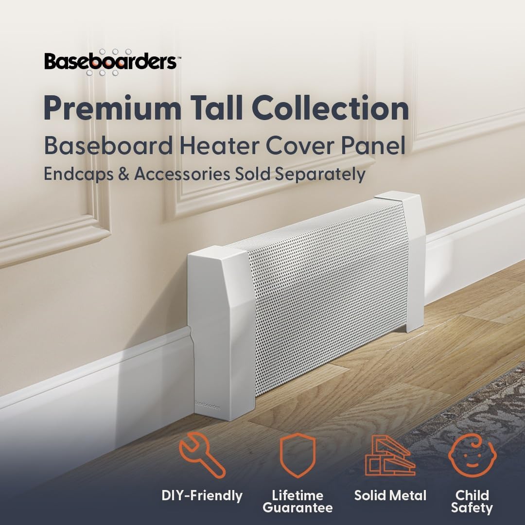Baseboarders Premium Tall Series 5 ft (60 in) Galvanized Steel Slip-On Baseboard Heater Cover, Rust Resistant, White, for Hydronic Hot-Water Systems