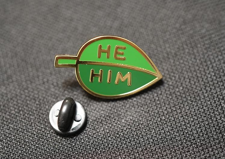 He Him Pronoun Brooch Button Non-Binary Badge Enamel Lapel Pin - Green Leaf NB Pride Genderqueer Gender Identity Pin image 4