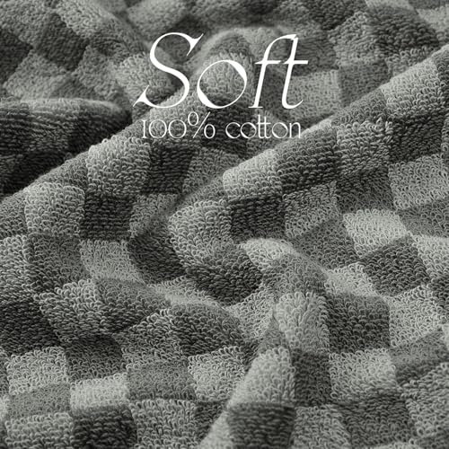 Image of Soft Hand Towels 4 Pack, Grey Checkered Face Towel Set for Bathroom Kitchen | Decorative Quick Dry Towel 13x29 Inches