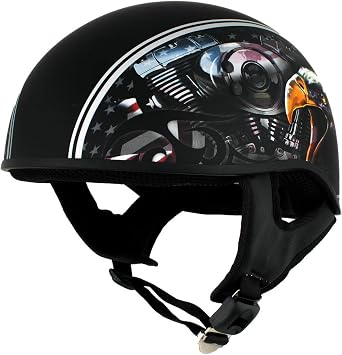 Hot Leathers HLD1023 V-Twin Eagle Flat Black Motorcycle DOT Skull Cap Half Helmet Biker