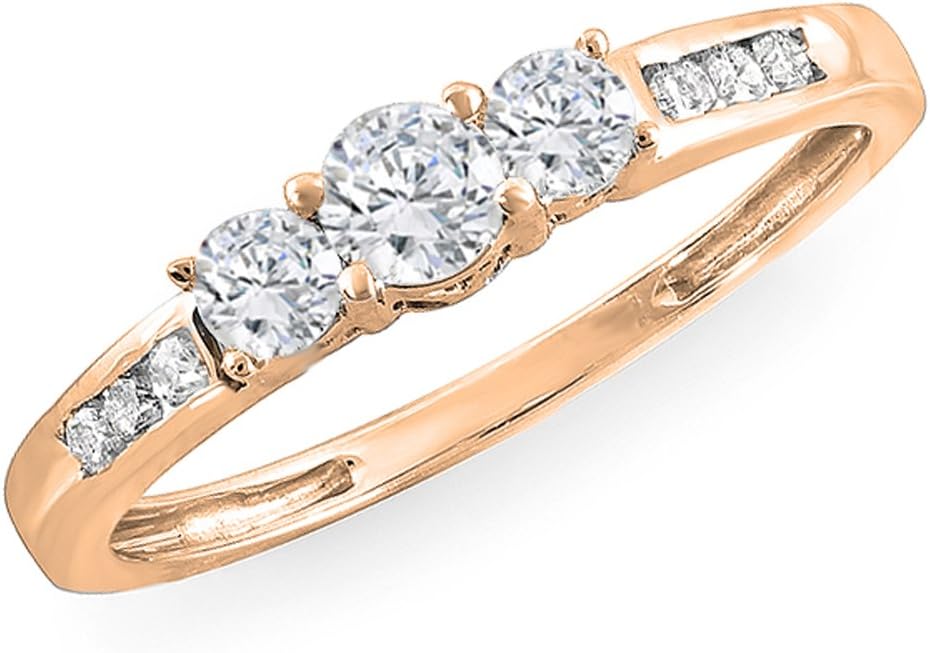 Dazzlingrock Collection 0.35 Ctw Thin 14K Real Solid Gold Round Natural Diamond Women 3 Stone Engagement Bridal Ring
