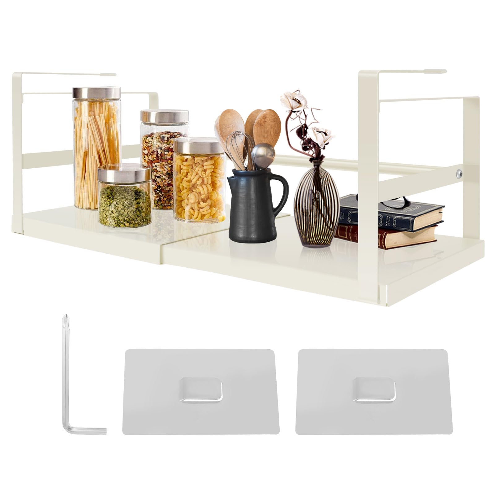 Expandable Under Shelf Storage 27-45cm Carbon Steel Under Shelf Basket Hanging Under Shelf Organizer Slide in Under Cabinet Shelf for Cupboard Pantry Cabinet Laundry Room