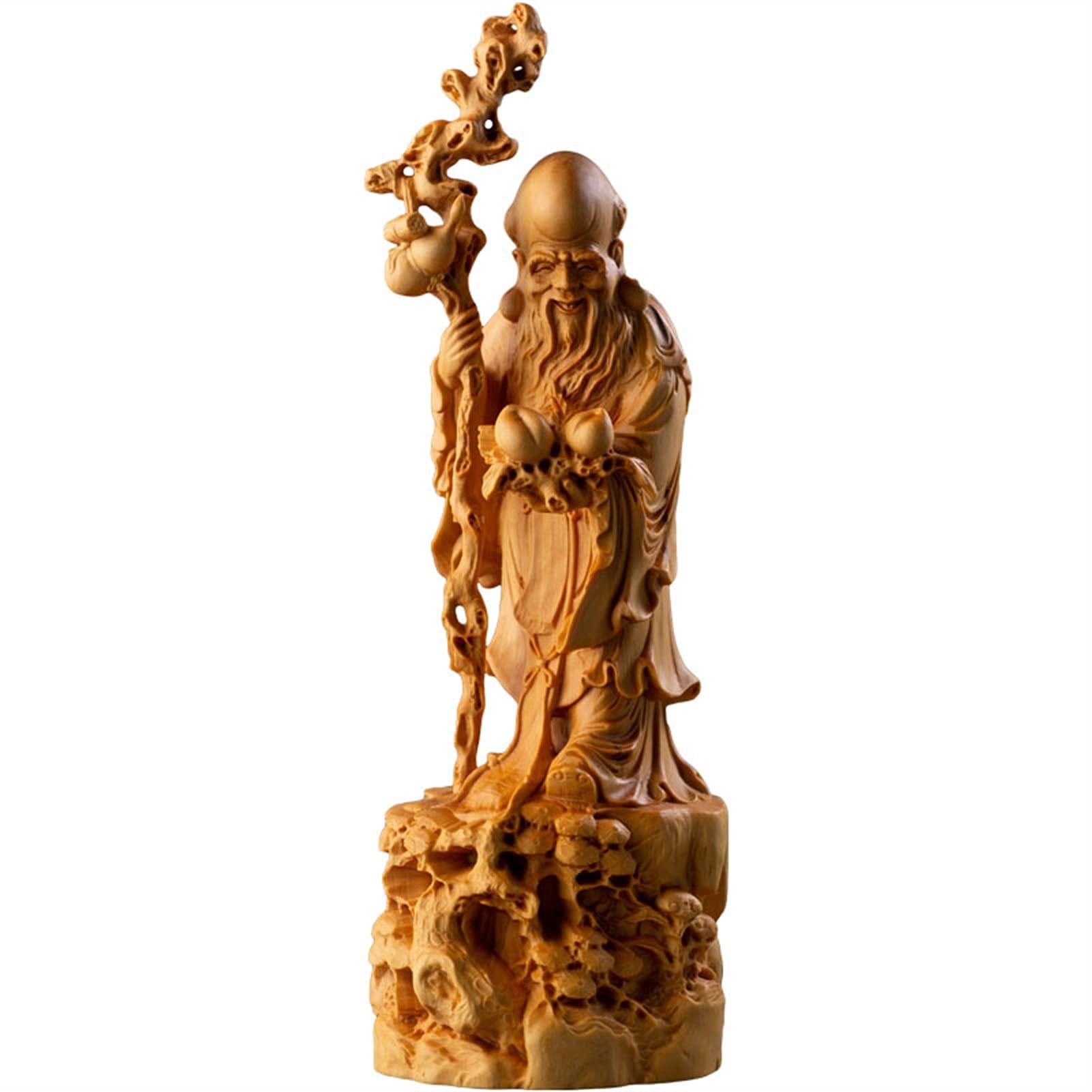SBCGFY Creative Design Longevity God Statue Feng Shui Buddha Statue Lucky Wood Statue Home Decoration Indoor Statue