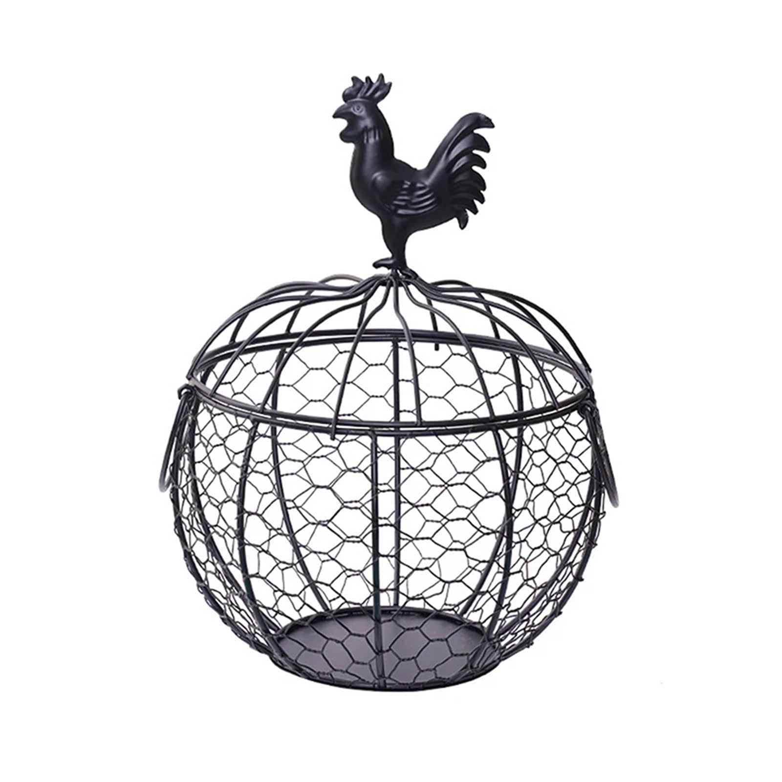 egg basket, Metal Art Eggs Storage Basket Chicken Shaped Egg Holder Household Vegetables Fruit Container(Black)