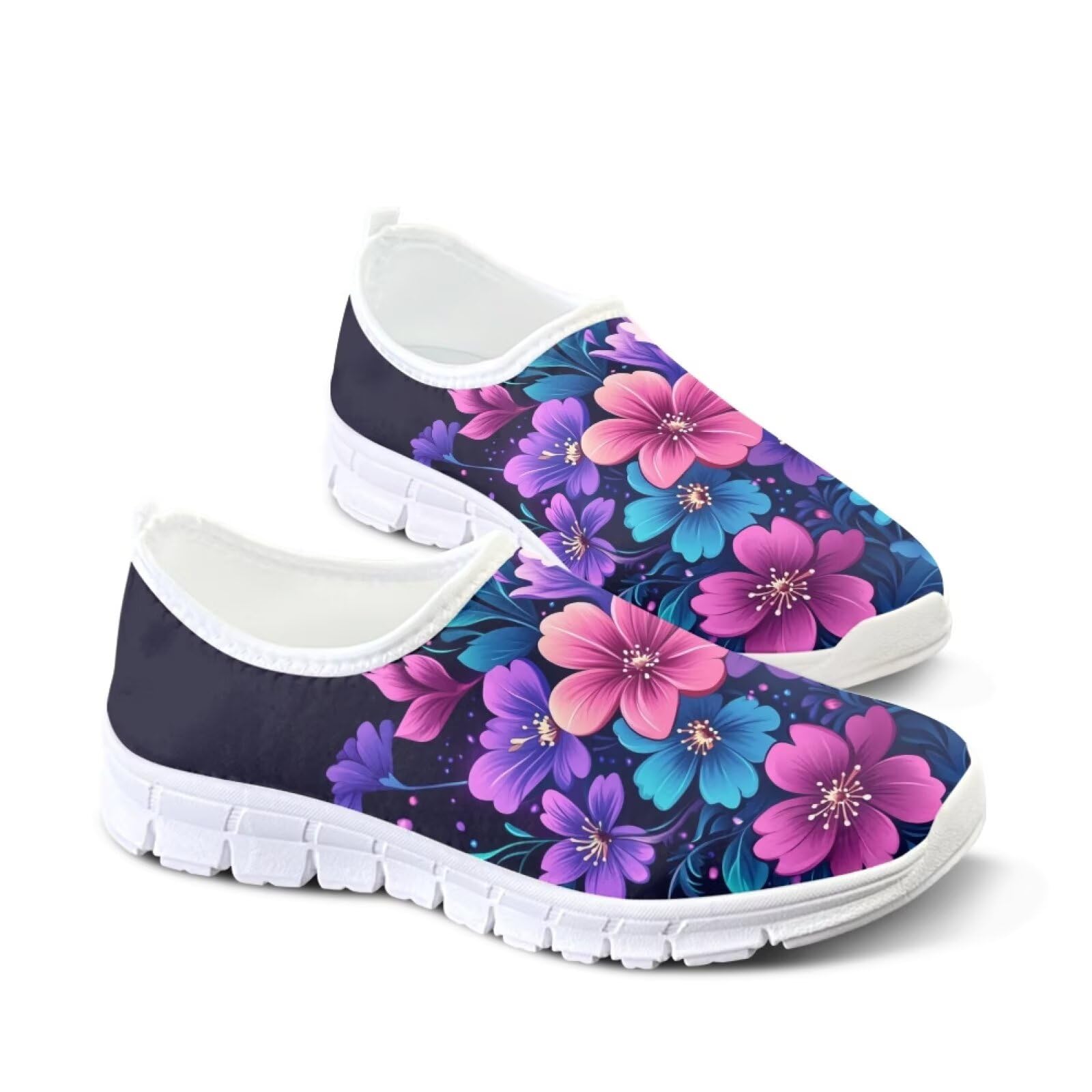 Fonplted Floral Sneakers for Women Colorful Art Shoes for Women Slip On Casual Work Shoes