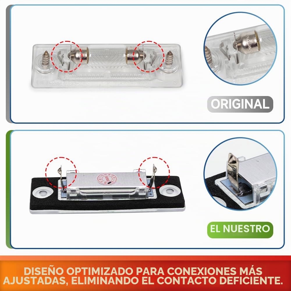 2 luces LED de matrícula para VW Caddy MK3 Transporter T5 T6 Golf MK5 P/assat B5 B6 J/etta Touran Skoda Superb 18-SMD 6000K Blanco Canbus Led Tag Lámparas