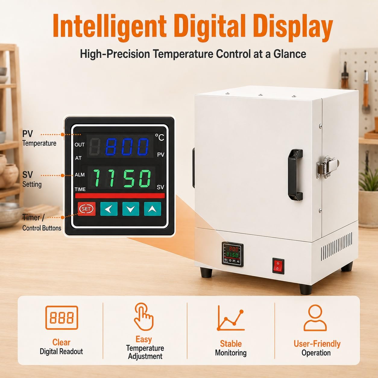 Horno De Alta Temperatura, Horno De Mufla, Controlador PID | Horno eléctrico con temperatura regulable de 0-1150°C. Calentamiento de 4 lados for uso cerámico y laboratorio