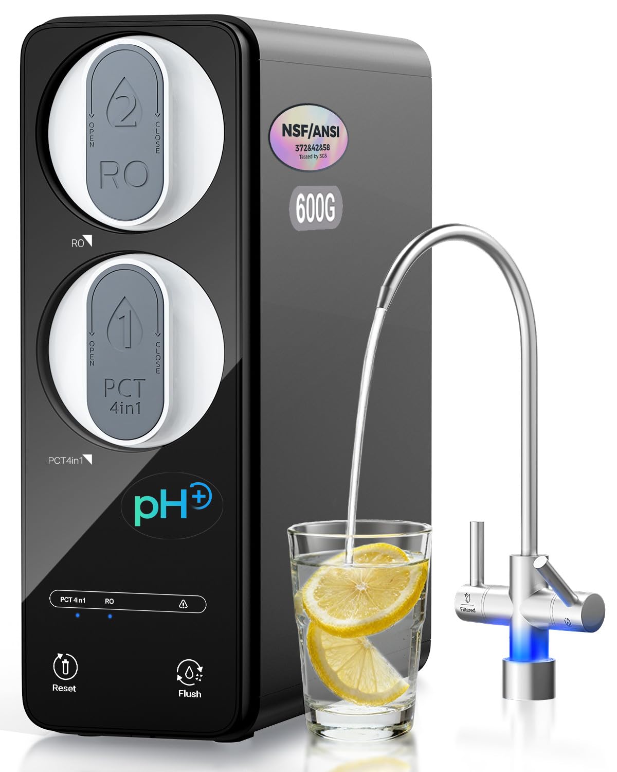 Ecoviva 600GPD Reverse Osmosis System, RO Under Sink Water Filter System, Tankless, Lower TDS, 2.5:1 Pure to Drain Ratio, LED Panel with Filter