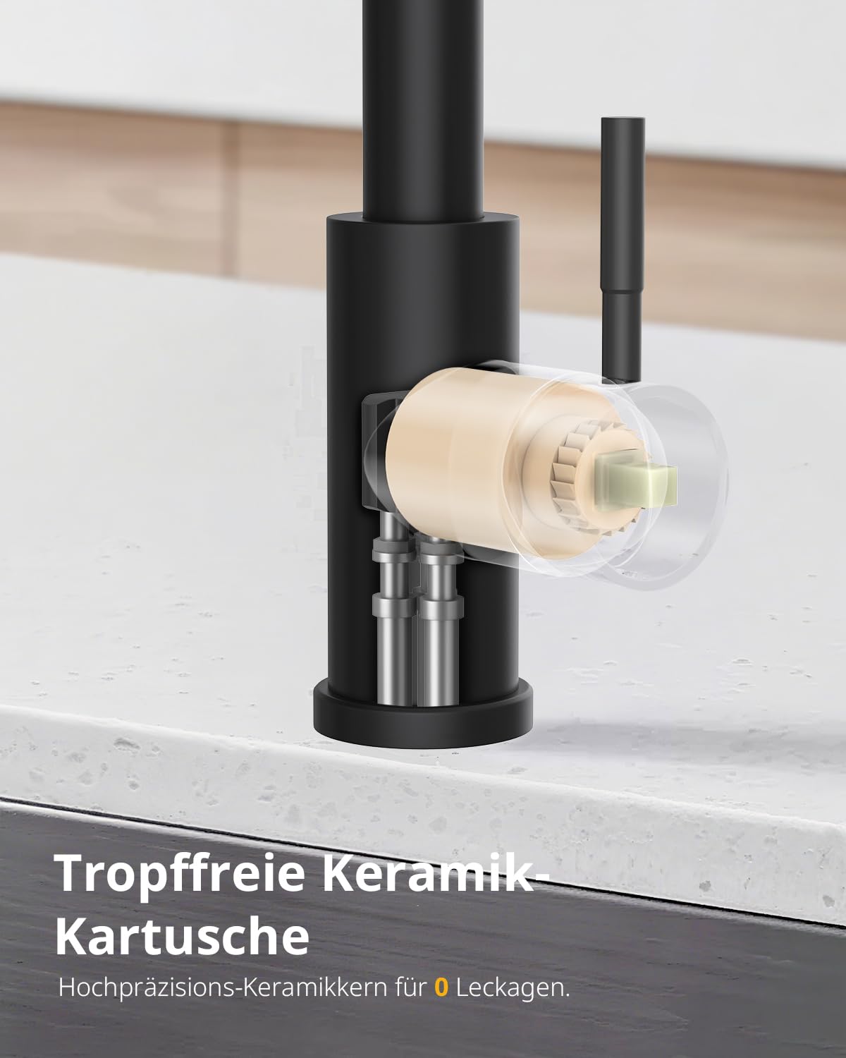 Hiqufet Küchenarmatur, Ausziehbarer Wasserhahn mit Edelstahl-Sprühbrause und 3 Sprühfunktionen, 360° schwenkbar, Einhebelmischer, Matt Schwarz