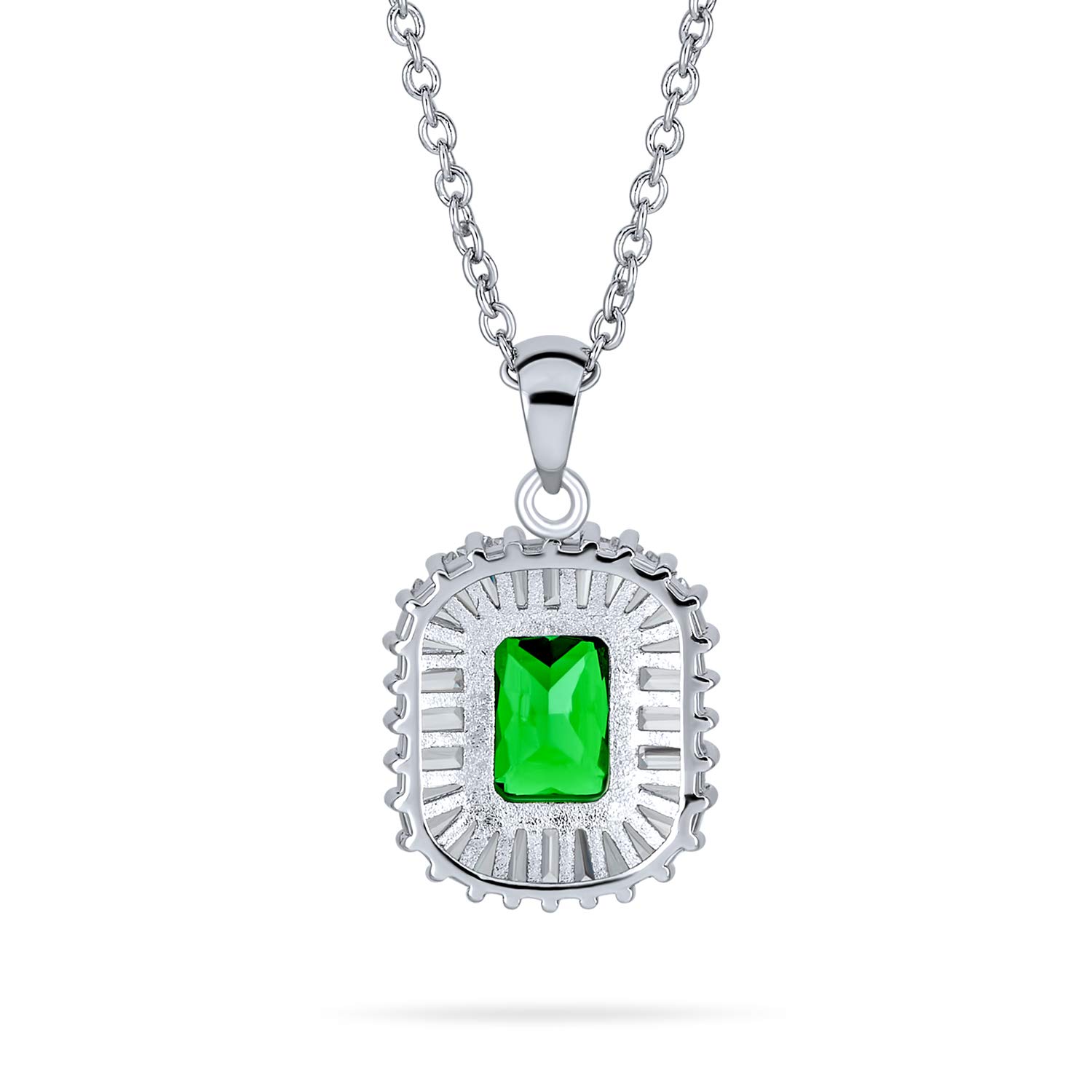 Bling Jewelry Collana Pendente Rettangolare Verde Stile Art Déco con Halo di Zirconi Cubici AAA Simulati Taglio Smeraldo per Donna Placcata Argento