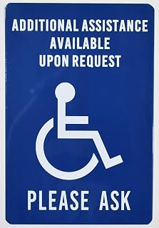 Additional Assistance Available Upon Request Sign (White/Blue,Aluminium, 6X9, Double Sided Tape)-The Pour Tous Blue Line