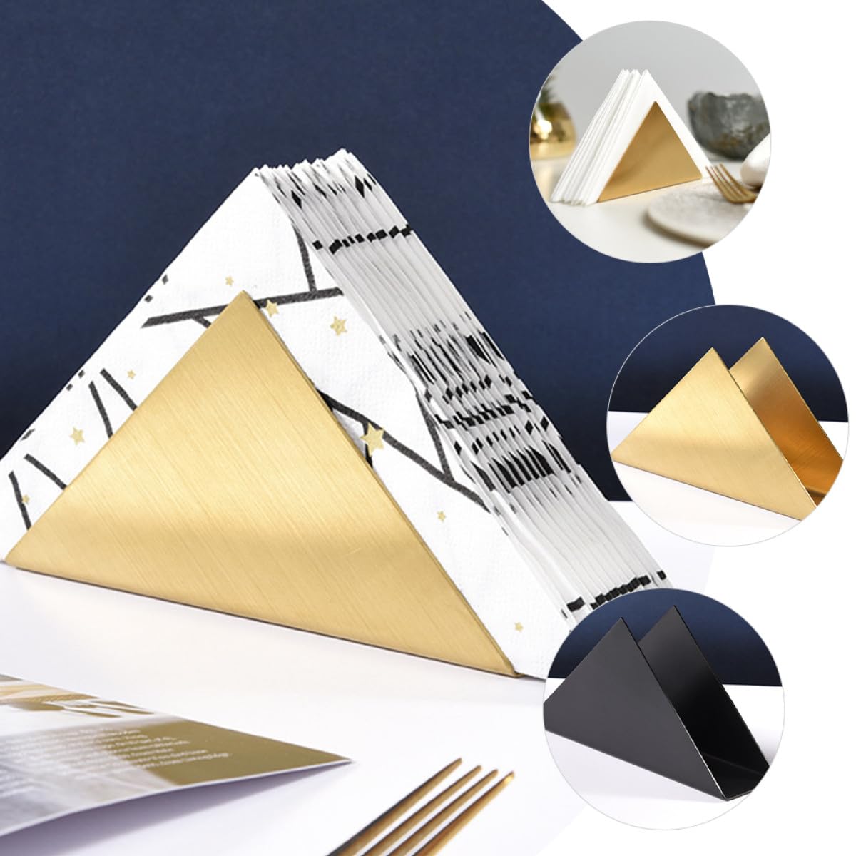 Porta Servilletas Diseño Elegante y Seguro en Forma Triangular 2 Piezas de Acero Inoxidable para Mesa de Comedor, Adecuado para Hogar y Restaurante