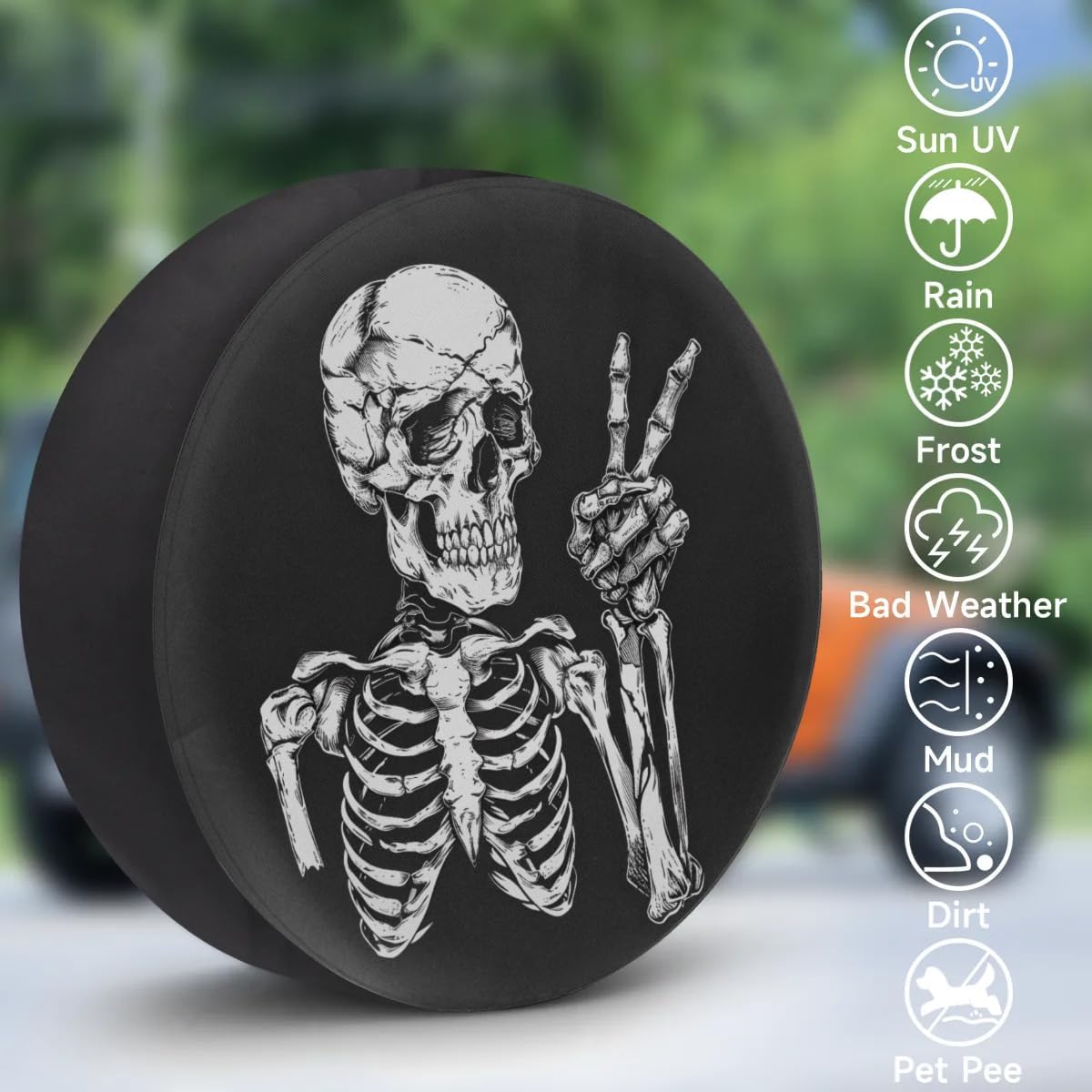 Rock Roll Skull Skeleton Peace Spare Tire Wheel Cover Tire Protectors 16"