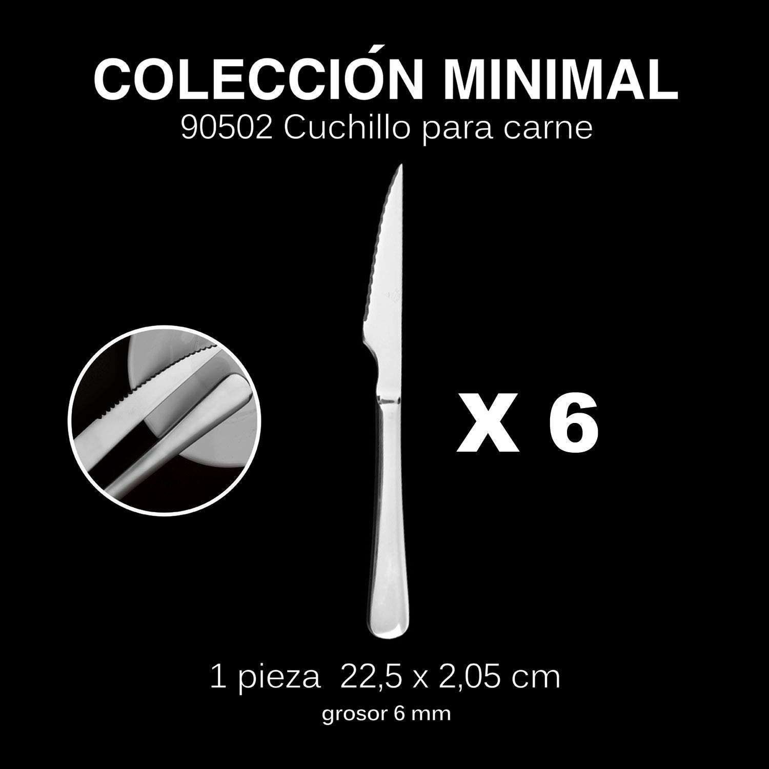 Mr. Spoon 6 Cuchillos de Carne Acero INOX. Colección Minimal 22,5x2,05 cm