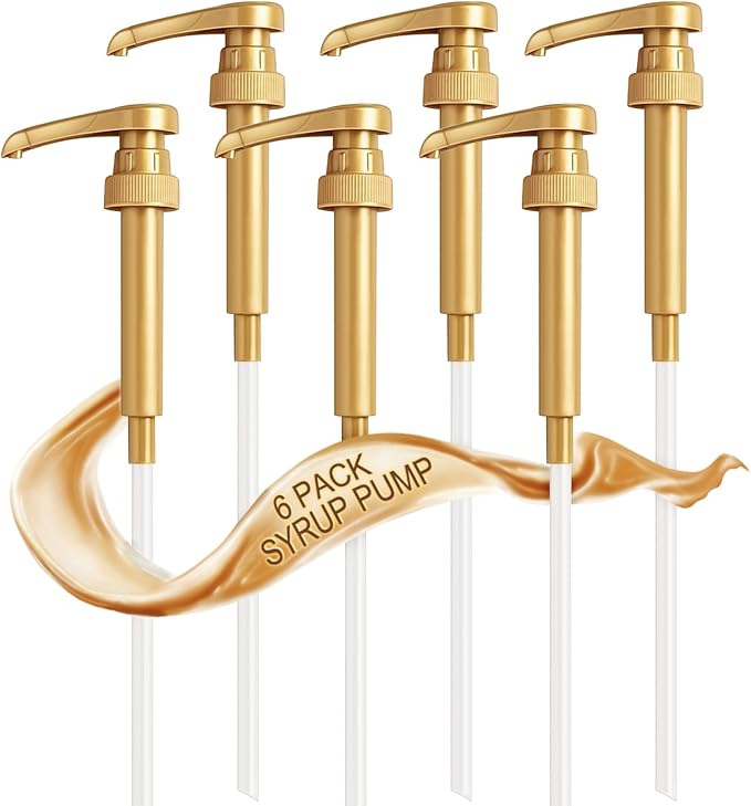 YEVIOR Syrup Pump, Coffee Syrup Pump Dispenser, 6 Pack Gold