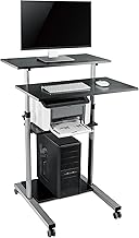 PrimeCables Mobile Standing Desk with Keyboard Tray - Height Adjustable Stand Up Desk with Storage, Ideal for Computer Cart, Laptop Desk, and Workstation Rolling Desk, Black