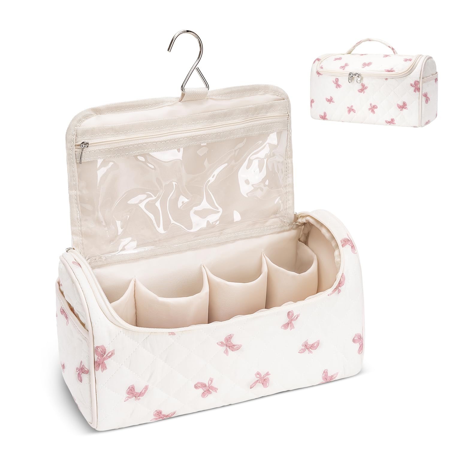 Quilted Hair Tools Travel Bag, Cute Portable Organizer Case with Hanging Hook, Compatible with Dyson Airwrap Styler,Hair Curler Accessories, Bow, Floral Adorable-image-36