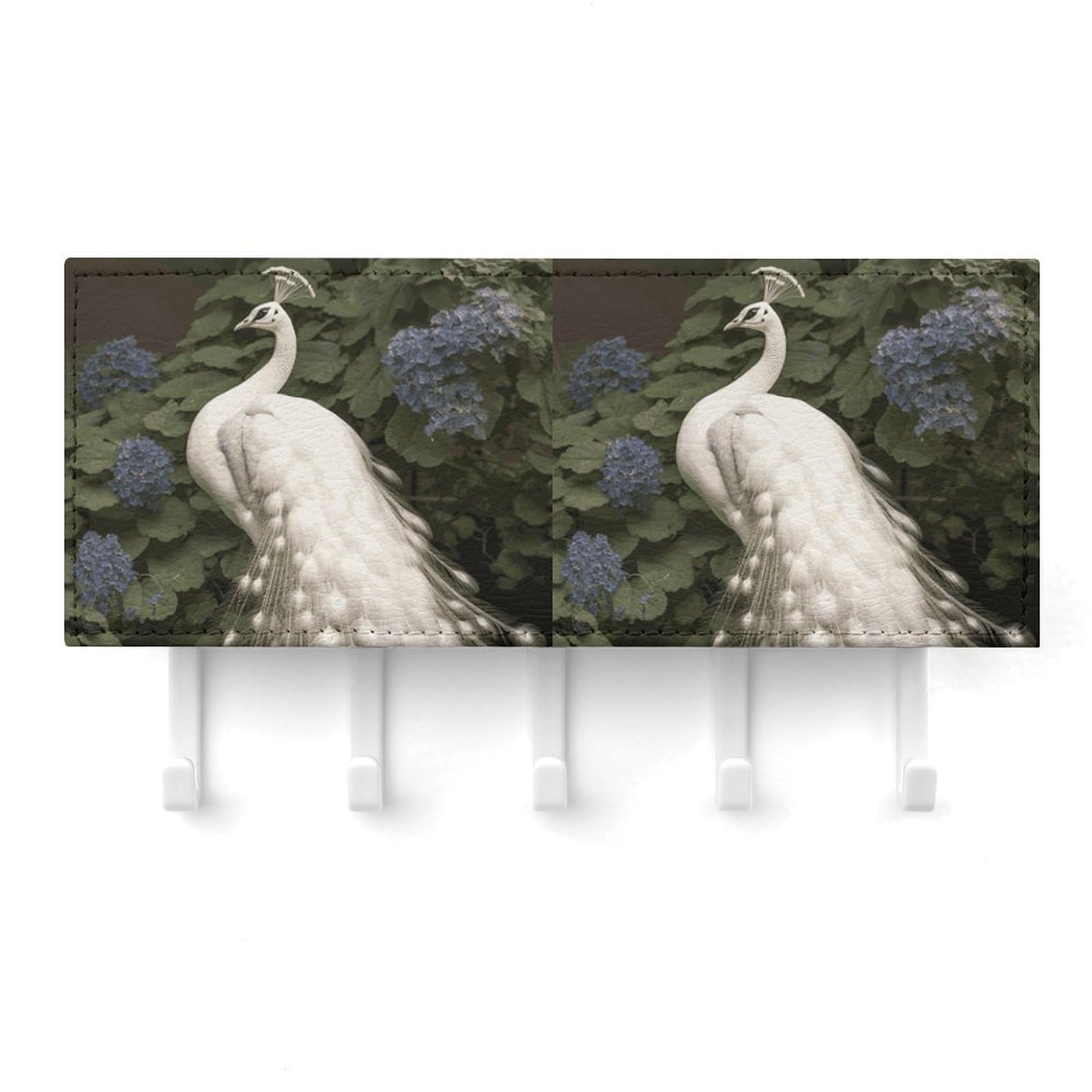 Fekiloot White Peacock Key Holder For Wall Adhesive, No Drilling, Key Hooks With 5 Hooks Wall Mounted, Self Adhesive Keys Rack For Entryway, Hallway, Living Room, Kitchen, Office
