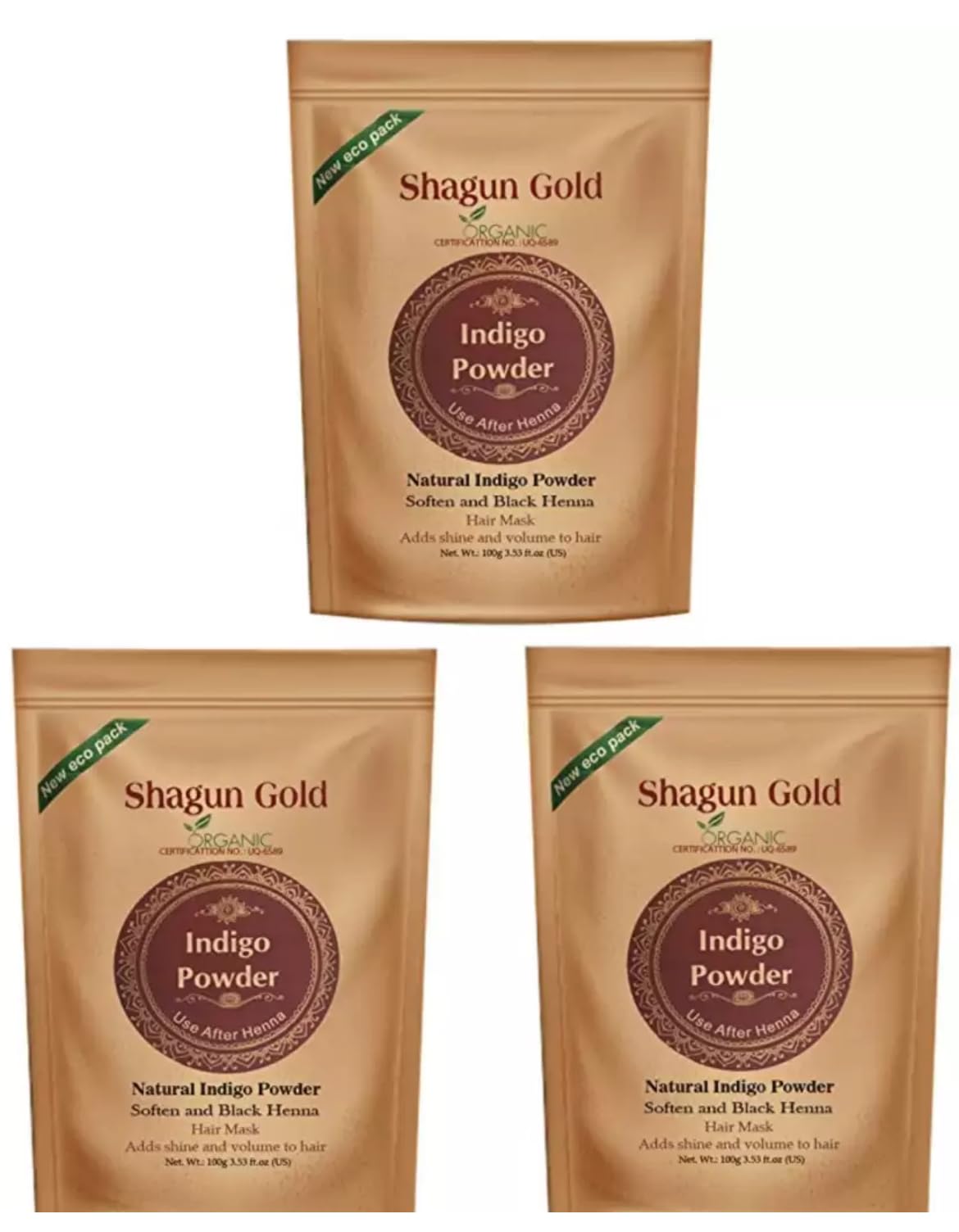 Organic Indigo Powder, Natural Hair Mask, Black Henna, 100g, Pack of 3-image-42