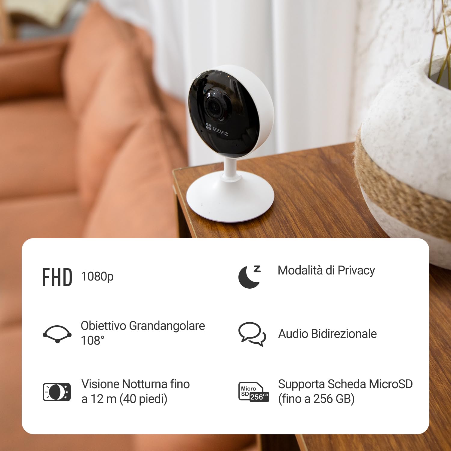 EZVIZ C1C Telecamera da Interno Wifi IP Camera 1080p Grandangolare visione notturna avviso movimento audio ad due vie grandangolare app mobile compatibile con Alexa confezione formato famiglia da 2