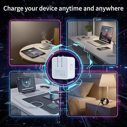 Miniatura 7 de Cargador USB C de 40 W para iPhone 17 y 16 de carga rápida, enchufe plegable, bloque de cargador de pared dinámico de 60 W, adaptador de corriente