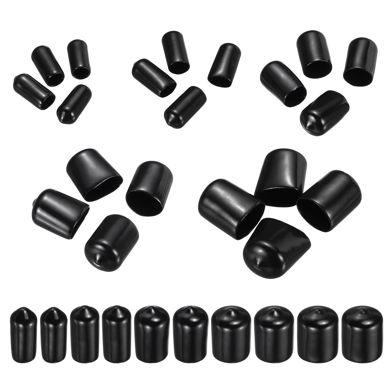 MECCANIXITY 50pcs Round End Protective Caps Rubber Cover 1/4" 3/8" 1/2" 5/8" 3/4" Black Screw Protector for Screw Bolt, Plumbing Pipe