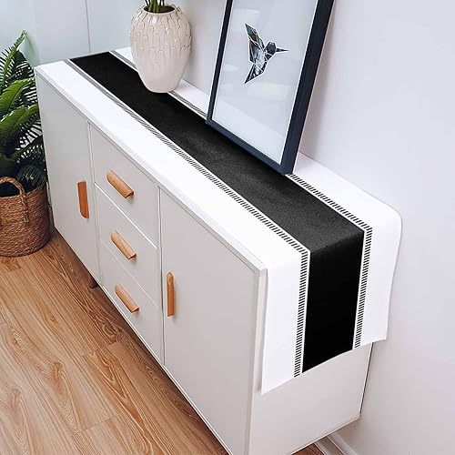 Miniatura 5 de Caminos de mesa en blanco y negro de 36 pulgadas de largo, caminos de mesa modernos con rayas antideslizantes, caminos de mesa decorativos de granja