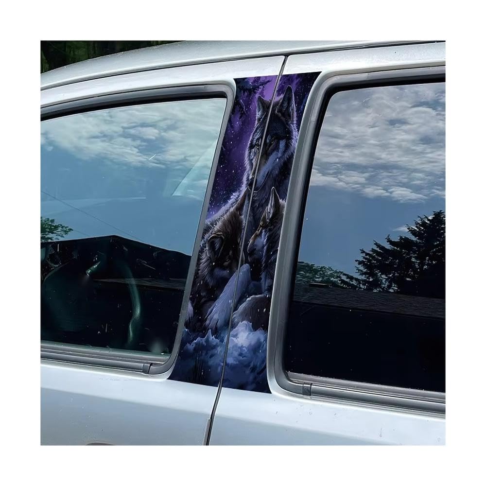 Bertdcx One Color Car Pillar Decals Waterproof Stickers Wolf Family Glossy Material Protective Film Auto Parts