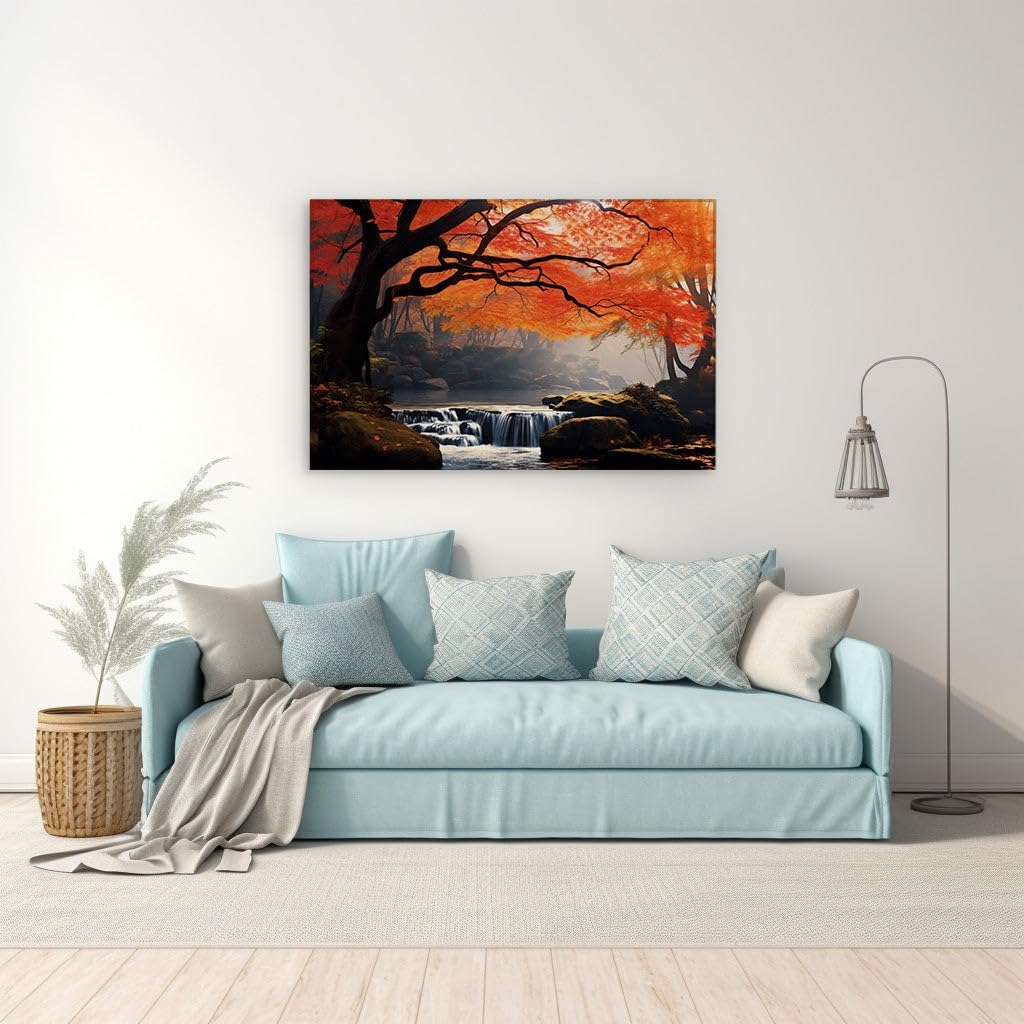 Canvas for Living room. Autumn Serenity: The Enchanting Arc of Nature's Tranquility, 27 x 18 inch Canvas Wall Art - Expansive Panoramas - Modern Home Decor - 69x46 cm (27x18 inch)