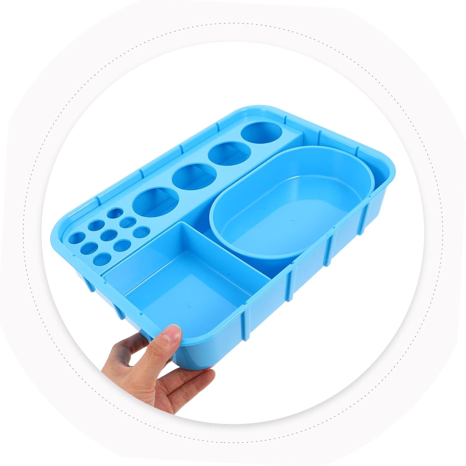 SHOWERORO Blue Plastic Medication Storage Organizer Integrated Segmented Compartments, Space Saving and Easy Cleaning Pill Dispenser Tray for Mobile Usage and Treatment Cart Surfaces